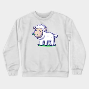 Cute Sheep Eating Grass Cartoon Vector Icon Illustration Crewneck Sweatshirt